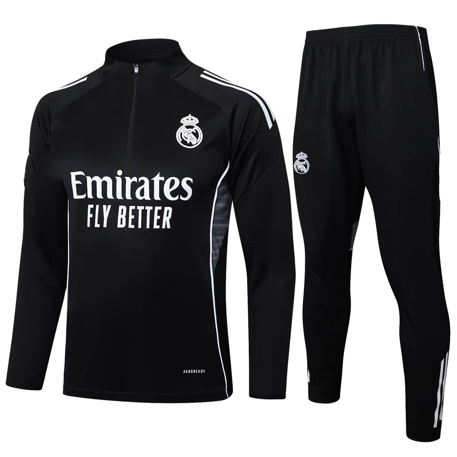 Fotbollströja Långärmad Real Madrid Tröja Vuxen Höst och Vinter Lag Sportkläder Halvdragkedja Fotbollströja Set