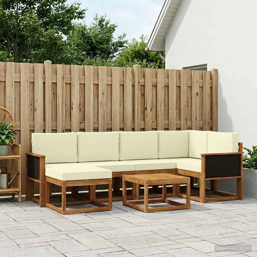 Udendørs Sofagruppe Med Pude 7 Dele - Natur og cremefarvet / Sort rattan