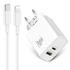 LUOSIKE 30W USB C Charger & 2m iPhone Cable, 2 Port Charger with USB-C to Lightning Cable, USB C Plug/Adapter, Fast Charger Compatible with iPhone 14/13/12/11/11/Pro Max/mini/SE/XS/XR/X/8