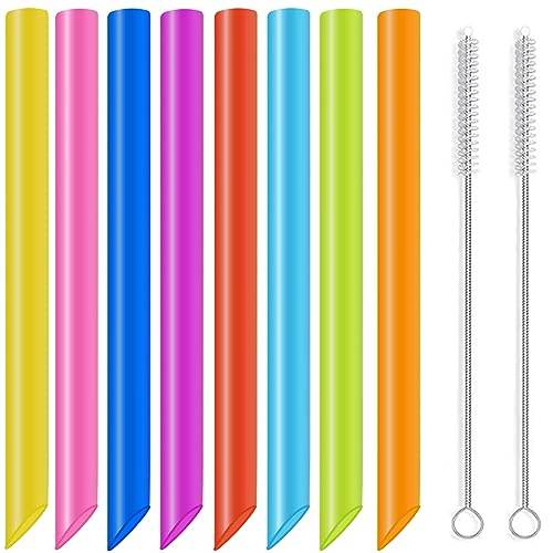 GOTRUST 8 st Bubble sugrör plast, 26 cm x 10 mm breda smoothie-sugrör, färgglada tjocka, långa återanvändbara med 2 rengöringsborstar för juicer, milkshakes