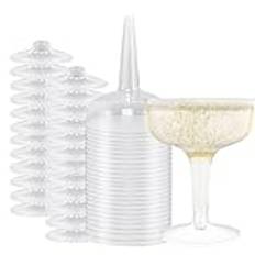 Champagneglas i plast, förpackning med 25 champagneglas, plast, återanvändbara cocktailkoppar med handtag för whisky, champagne, öl, efterrätt, pudding, musfest (11 x 8,2 cm)
