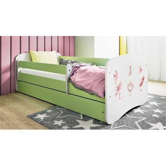 Kocot Kids Barnsäng - Babydreams Grön Med Låda Och Madrass - Kaniner 140x70 Cm