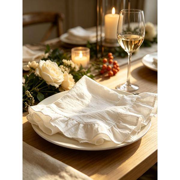 Cotton Napkins Ruffle Edge 45x45cm French Wavy Frill Washed Cloth Dinner Napkins Multiple Colors Wedding Party Table Setting Soft Washable Durable