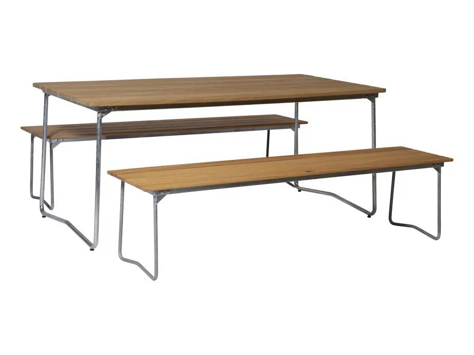 Grythyttan Stålmöbler B31 matgrupp Oljert eik/galvaniseret stål 2 bænke 170 cm & bord 170 x 92 cm