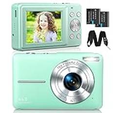 CAMKORY digitalkamera fotokamera FHD 1080P 44MP kompaktkamera 16X digitalzoom fotoapparat digitalkamera liten enkel användning bildstabilisator med 2 batterier för barn nybörjare pojkar flickor grön