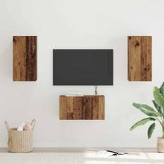 TV-bänkset med hylla Väggmonterad med lagring med dörr 3 pcs Gammalt trä 60 x 30 x 30 cm