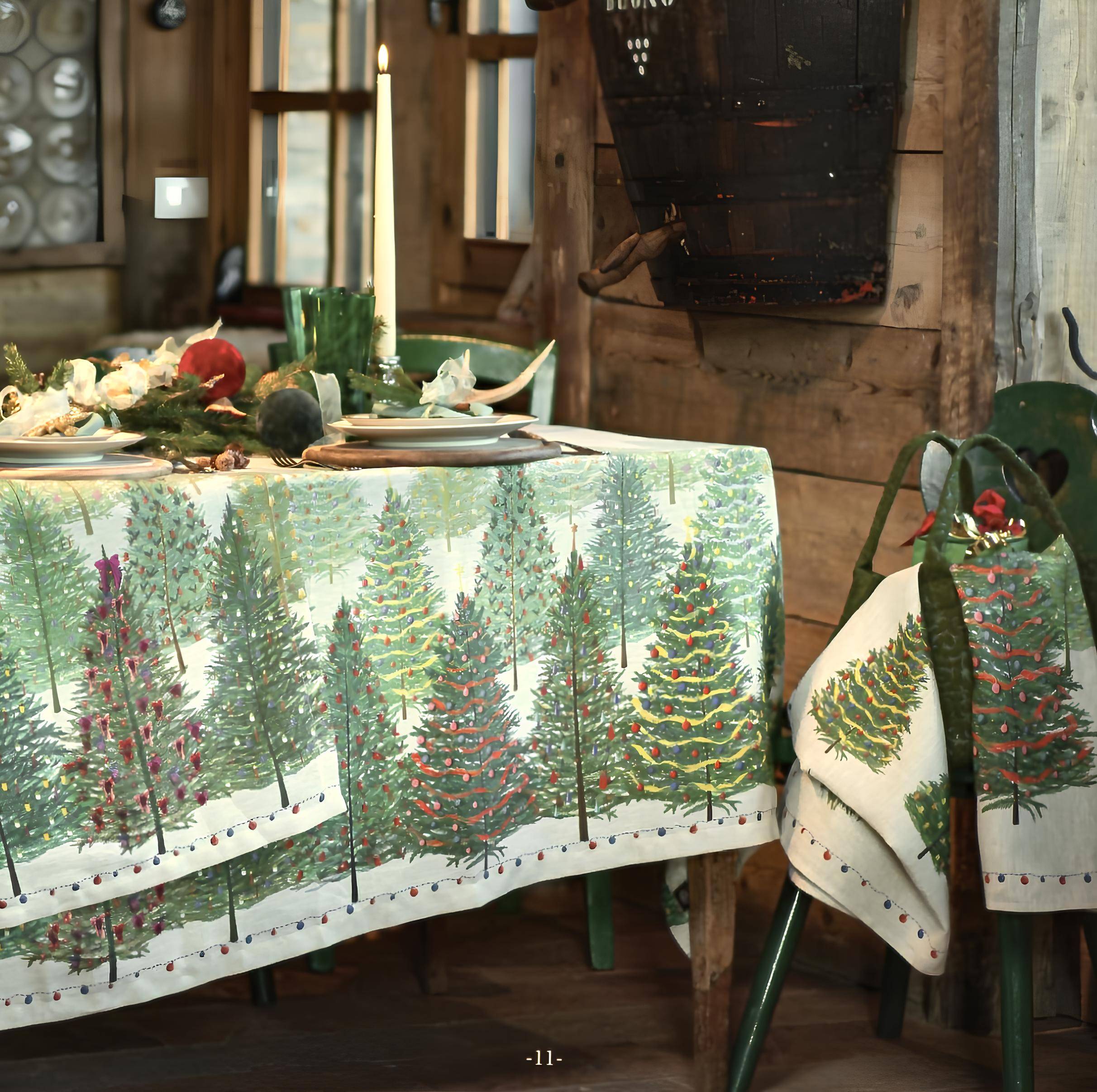 Christmas tablecloth in linen with fir trees – Fairy Trees – several variants - 170x360 cm