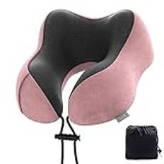 Resekudde minnesskum nackkudde lätt snabbpack för flygplan tåg bil nackstöd kudde för resor camping (rosa)