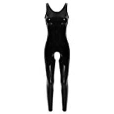 Wetlook PVC Catsuit Dragkedja Öppen gren Bodysuit Shiny Bodystocking, Black,XL