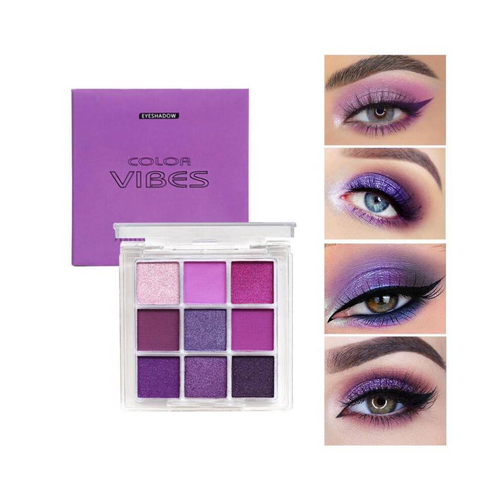 (Matches the image) Purple Smoke Eye Shadow Palette 9 Colors Matte Pearlescent Stage Makeup Nine-square Grid Violet
