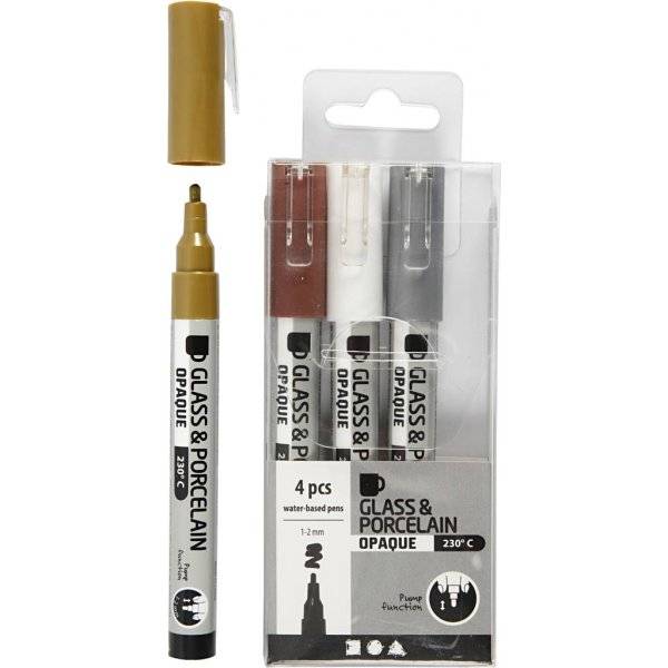 Glas- och porslinstusch - brun - guld - silver - vit - semi opaque - 1-2 mm - 4 st