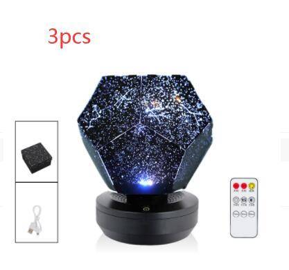LED Starry Sky Projector Night Lights 3D Projection Night Lamp USB Charging Home Planetarium Kids Bedroom Decoration Room Lighting - 3colors remote 3pcs