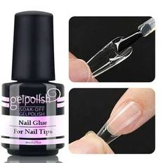 Superstarkt nagellim för akrylnaglar, nageltips, press-on-naglar, lösnaglar, salongskvalitet, nagellim med pensel, enkel applicering, hållbart och lån - Genomskinlig