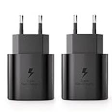 2-Pack 25W laddare USB C snabbladdare för Samsung Galaxy S23, S20, S21 FE, S21 Ultra 5G, S22, Note 20, A51, A53, A72, M43, M53, Z Fold3, Fold4, Flip 3/4, Super Fast Charging Power Adapter Type C