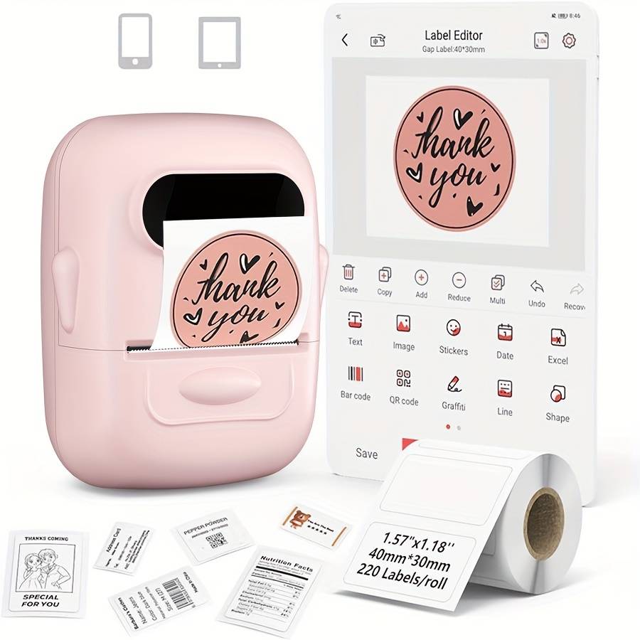 P50 Portable Thermal Label Printer, Suitable For Home, Clothing, Supermarkets, Jewelry, And Food Industries, Compatible With +ios, Equipped With A Roll Of 40 * 30mm White Stickers