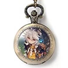 Fickur Vintage Smooth Quartz Fickklocka Klassisk Fob-klocka med kort kedja for spel Fickur Genshin Impact Razor Wolf Pojke Anime Pointer Classic Vintage Style Fickwatch Quartz Movement Metal Shell Myc
