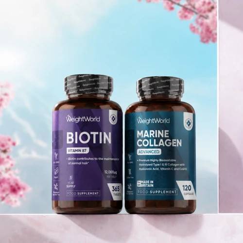 Skønhedspakke med kollagen og biotin l Med vitaminer til hår, hud og negle l Marine Collagen Advanced og Biotin-tabletter