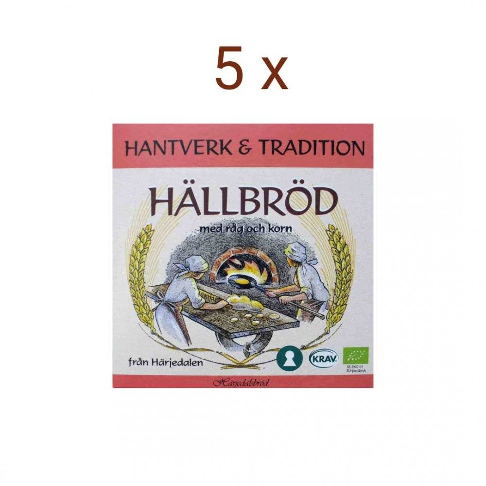 5 st Ekologiskt Hällbröd med råg och korn 225 g - Härjedalsbröd