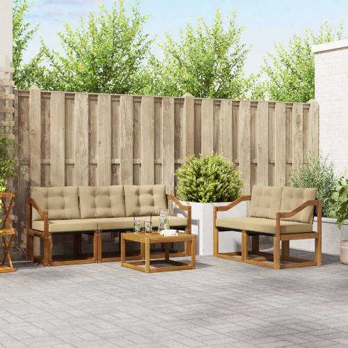 Utomhussoffset med kudde 6 pcs Naturlig och Beige