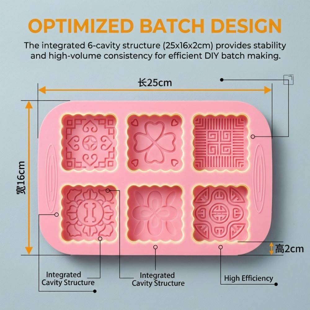 Baking Tool Silicone Silicone Mold 6 Cavity Reusable Mooncake Mold Flexible Multi-use Handmade Mold DIY