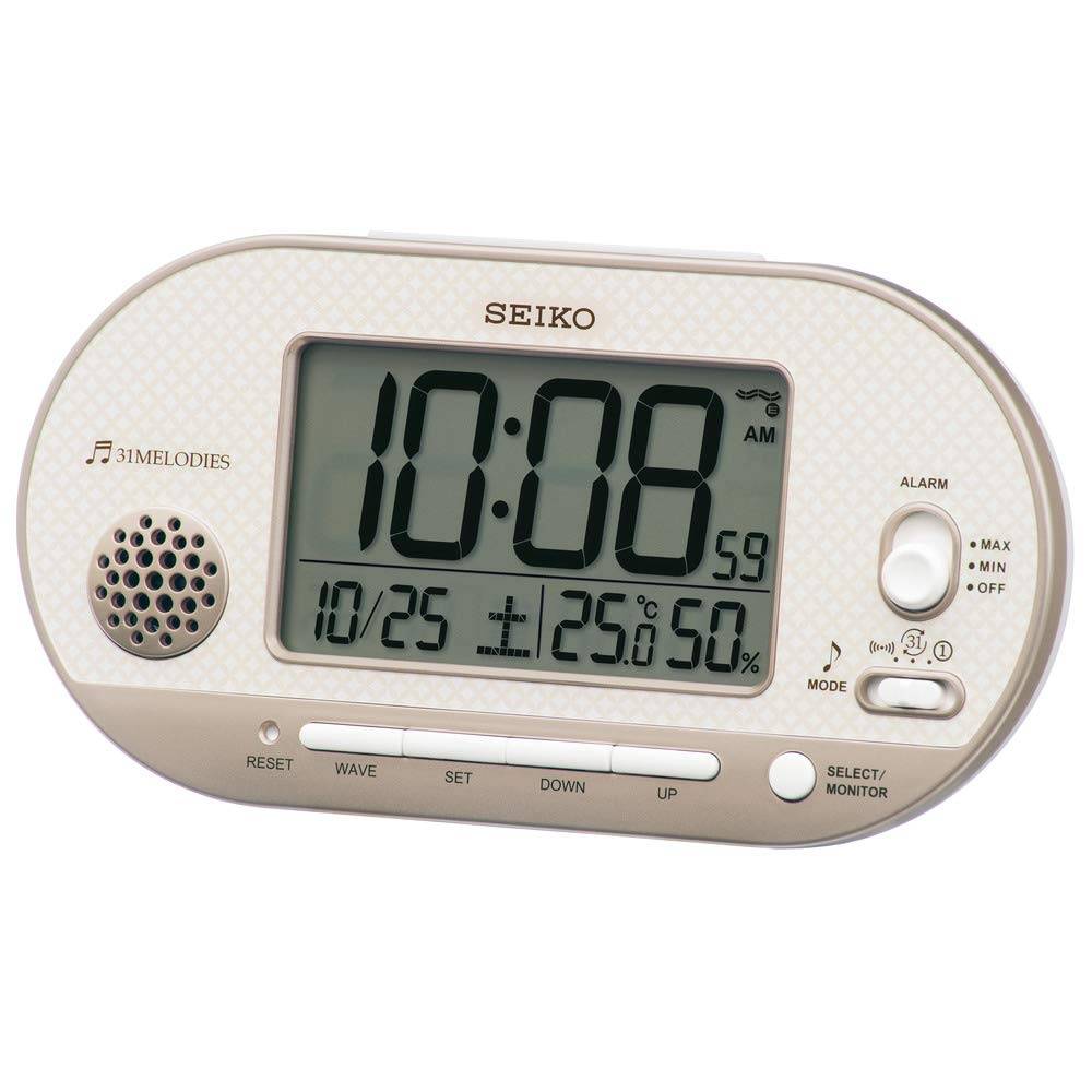 Seiko Clock Table Clock Light Pink Gold Body x x Alarm Clock Radio Wave Digital Temperature Humidity Display SQ795G Size 8.1 15.9 4.9cm