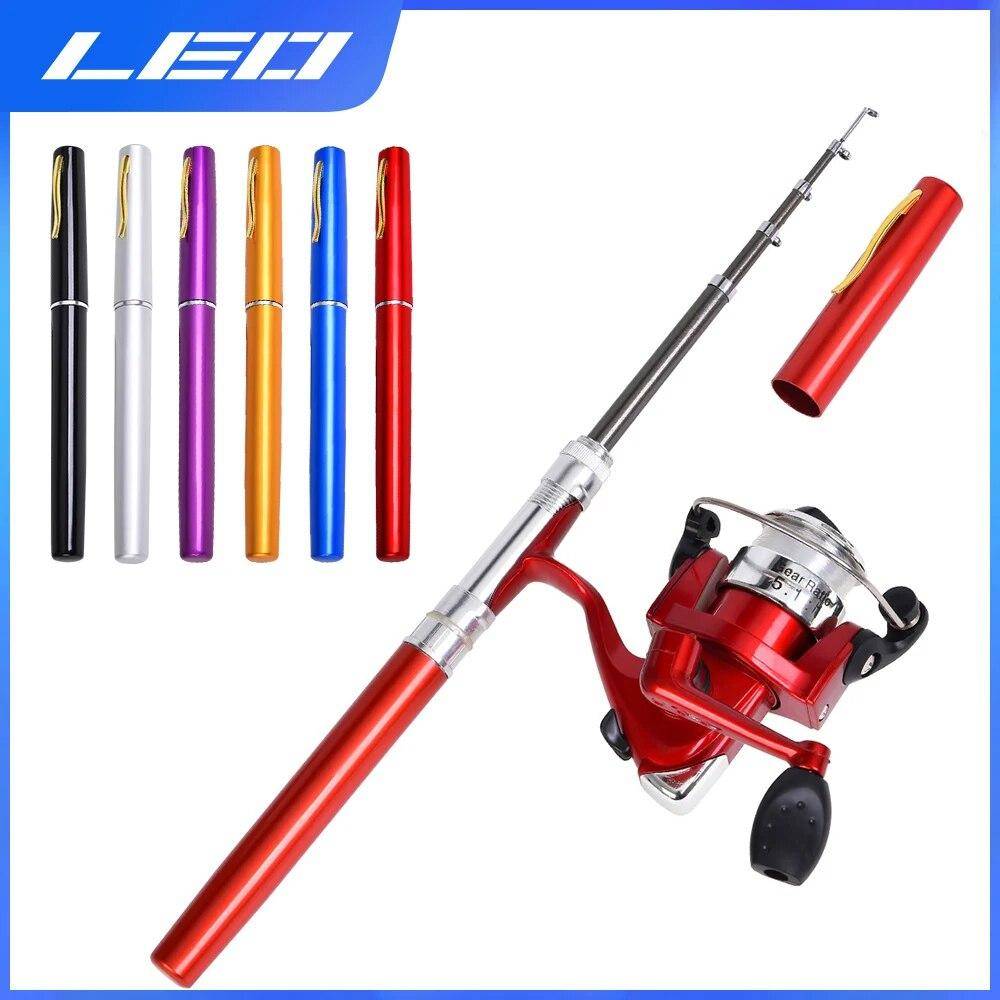 LEOFISHING Mini Pen Isfiskespö 97CM och spinnrullar Coil 5.1:1 Set Kit Portable Pocket Sea Rod Fiskeutrustning Tillbehör blå