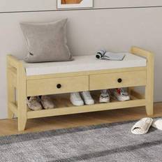 Moderne Schuhbank mit Sitzfläche und Staurum, Soft Kissen-Oberfläche, Schuhregal für Eingangsbereich, Natur - Naturlig