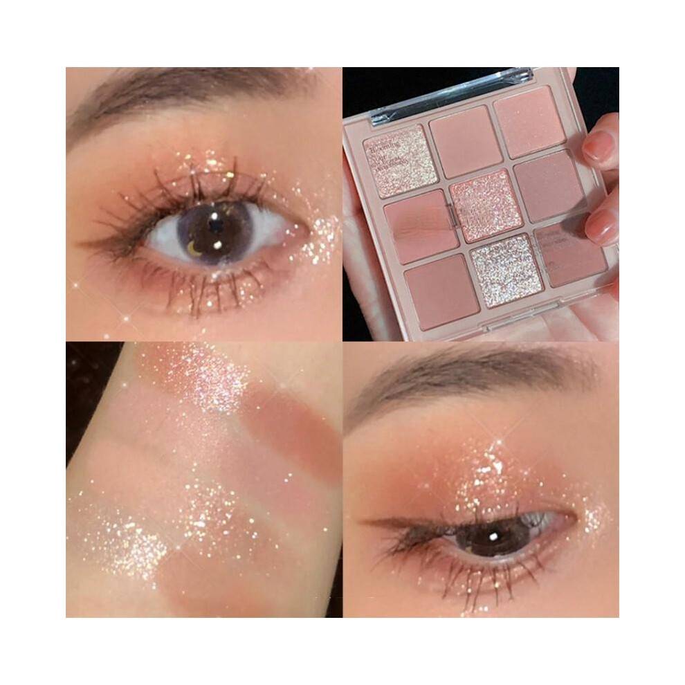 (Champagne) Milk Tea Nine Color Eyeshadow Palette Nine Grid Matte Nude Color System Transparent Acrylic Case