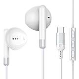 USB C hörlurar, Typ C hörlurar trådbundna hörlurar Stereo brus in-ear hörlurar reduktion, USB C hörlurar med mikrofon och volymkontroll kompatibel för Samsung Galaxy S23 Ultra S22 A54