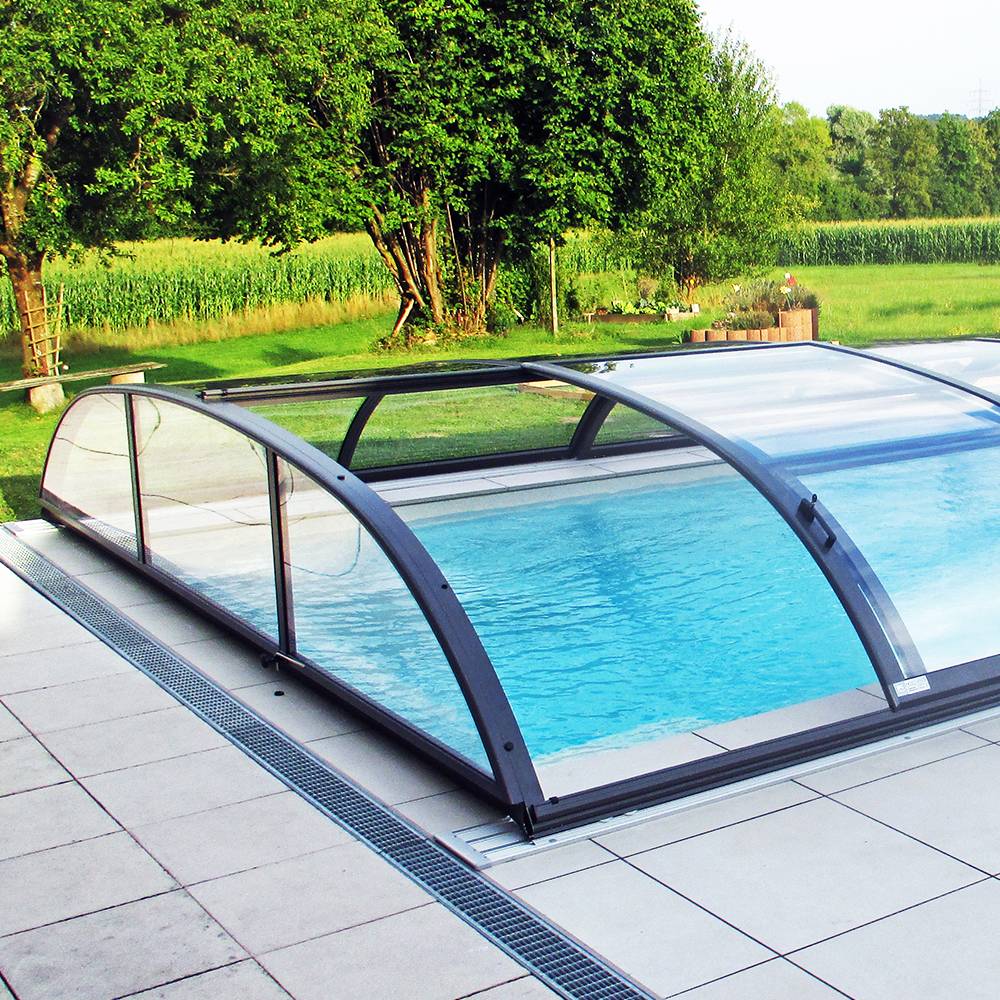 4x8 Azure Flat Compact - Pooltak medelhögt med dörr