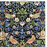 YTITILUCK William Morris konst dekorativ duschdraperi jordgubbstjuv vintage mönster botaniska fåglar blommig badrum dekor gardin 180 B x 230 L cm badrum-duschgardin