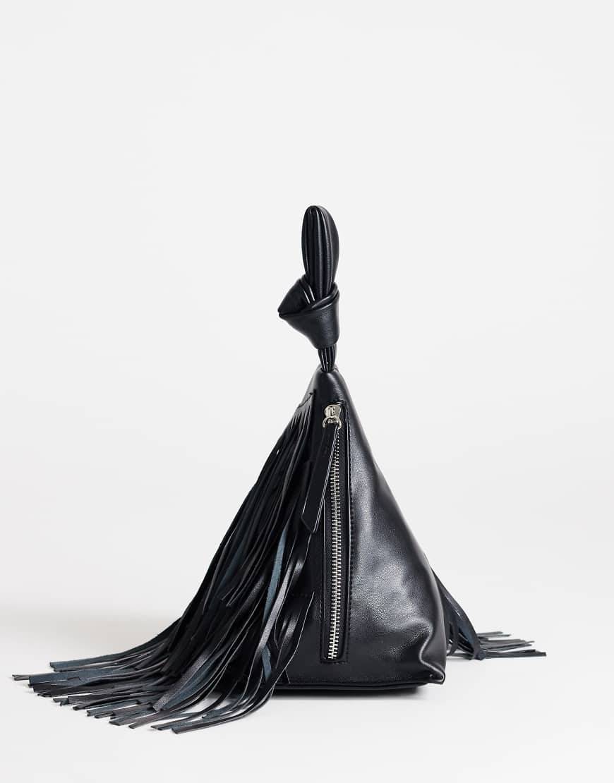 Topshop Jada lille clutch med frynser og håndledsrem i sort - One Size