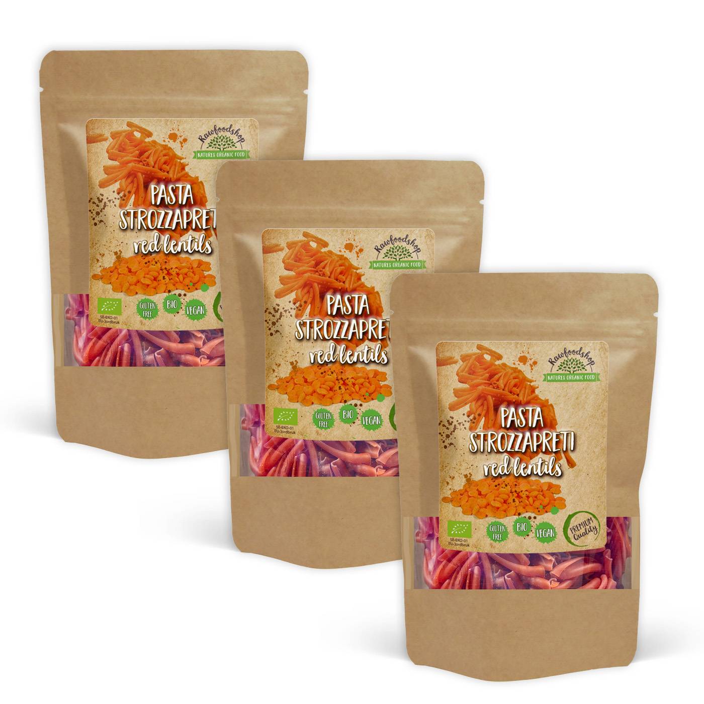 Pasta Strozzapreti Røde Linser ØKO 250g x 3 pakker