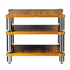 Massivt trä 3 nivåer HiFi-rack AV-hylla med medialagringshyllor för högtalare förstärkarskåp TV-stativ träfärg 60 x 60 x 48 cm