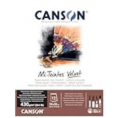 CANSON Mi-Teintes Velvet, tårtpapper, sammetslen yta, 430 gsm, kort sida limmade block, 24 x 32 cm, svart, 12 ark