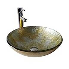 Bathroom Basin Sink, Glass Vessel Washing Basin Bowl Set Cloakroom Basin Tap and Waste, E