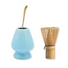 Bambu Matcha vispset, 3-delad tevisp med stativ och sked, japansk matcha-ceremoniskit, azurblå