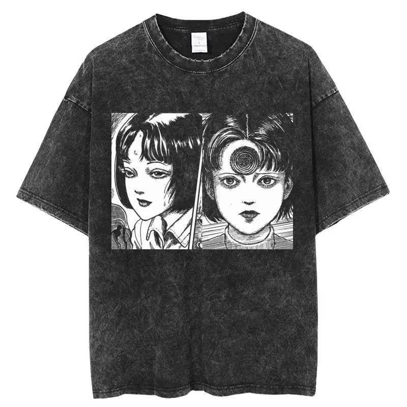 Junji Ito Skräckmanga Uzumaki & Tomie Syratryck Grafisk Unisex Tung Bomull Överdimensionerad Streetwear T-shirt cm black