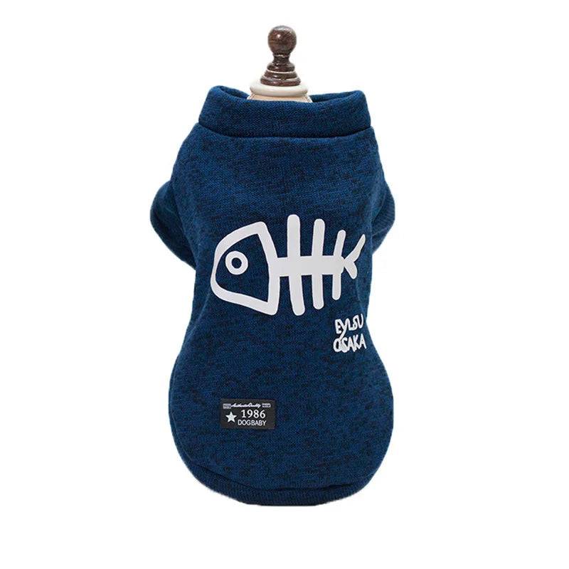 Fish Bone Print Pet Jumper - Blue Fish / XL-suit 4.0-6.0kg / SPC (XL-suit 4.0-6.0kg)