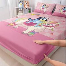 Bluey 1pc Cartoon Digital Print Fitted Sheet, Bluey Bedding, Mattress Protector, Bed Cover, Breathable And Anti-Pilling Mattress Protector, Fashional - Pink - Multi-size
