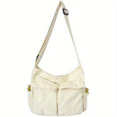 Kvinnor Vintage Handväska Canvas Tonåring Axelväskor Messenger Bags Dam Casual Handväska Crossbody Handväska vit