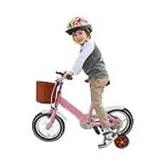 DOPBENT 30 cm barncykel för 2–4 år gamla barn, barncykel för flickor och pojkar med korg och stödhjul, höjdjusterbar sits och styre, barncykel ungdomshjul (rosa)