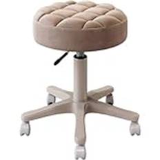 Pall Läder Rund Rullande Pall Drafting Bar Pall Med Hjul Rullande Swivel Höjdjusterbar SPA Pall for Frisersalong, SPA for Hem(Light Curry)