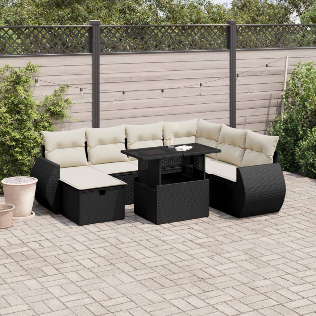 Sofasæt Til Haven 8 Dele Med Hynder Polyrattan - Sort og cremefarvet