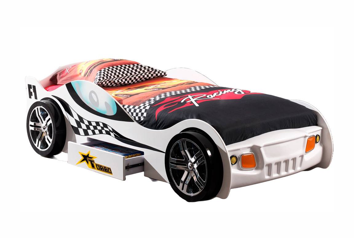 Turbo Racing Bilseng med skuffe, Hvid - 90x200