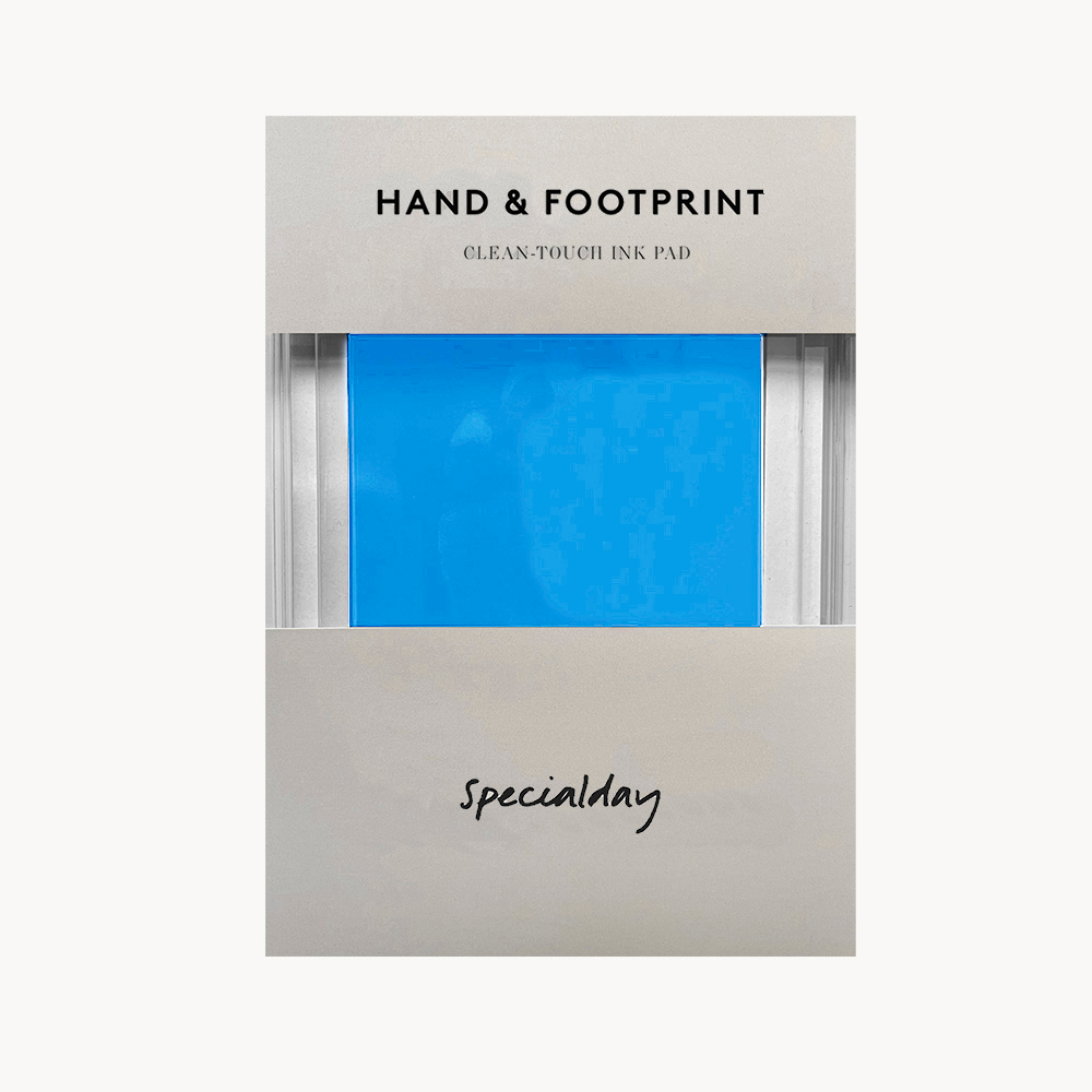 baby journal (optional language), hand & foot print, washi tape & smartphone printer - English / Light Blue / Clover