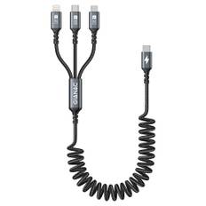GIANAC 100 W USB C till multikabel [50 cm] 3-i-1 spiralkabel stretchig universell snabbladdningskabel USB C[100 W] Micro [10 W] Lightning [27 W] för Galaxy S23/22, iPad Pro, MacBook Pro/Air, iPhone 15