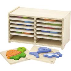VIGA Puslespilsreol med 12 Blokpuslespil, H: 17,5 cm, L: 31,5, B: 16 cm, 2 brikker, 12dele/ 1 sæt