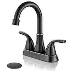 Bathroom Sink Faucet 4 Inch 2 Handle Bathroom Faucet 360° Swivel Spout Deck Mounted Vanity Faucet with Water Supply Hoses,Oil Rubbed Bronze,with Pop up Drain