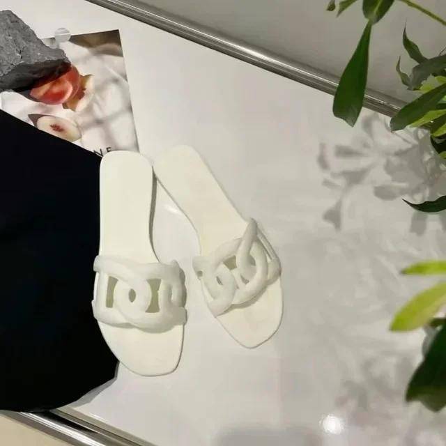 Sommar Het Rea Trendig Mode Stil Geléfärg Enkla Utomhus Inomhus Tofflor för Kvinnor Tofflor Strandskor Cool Sexig 36 vit